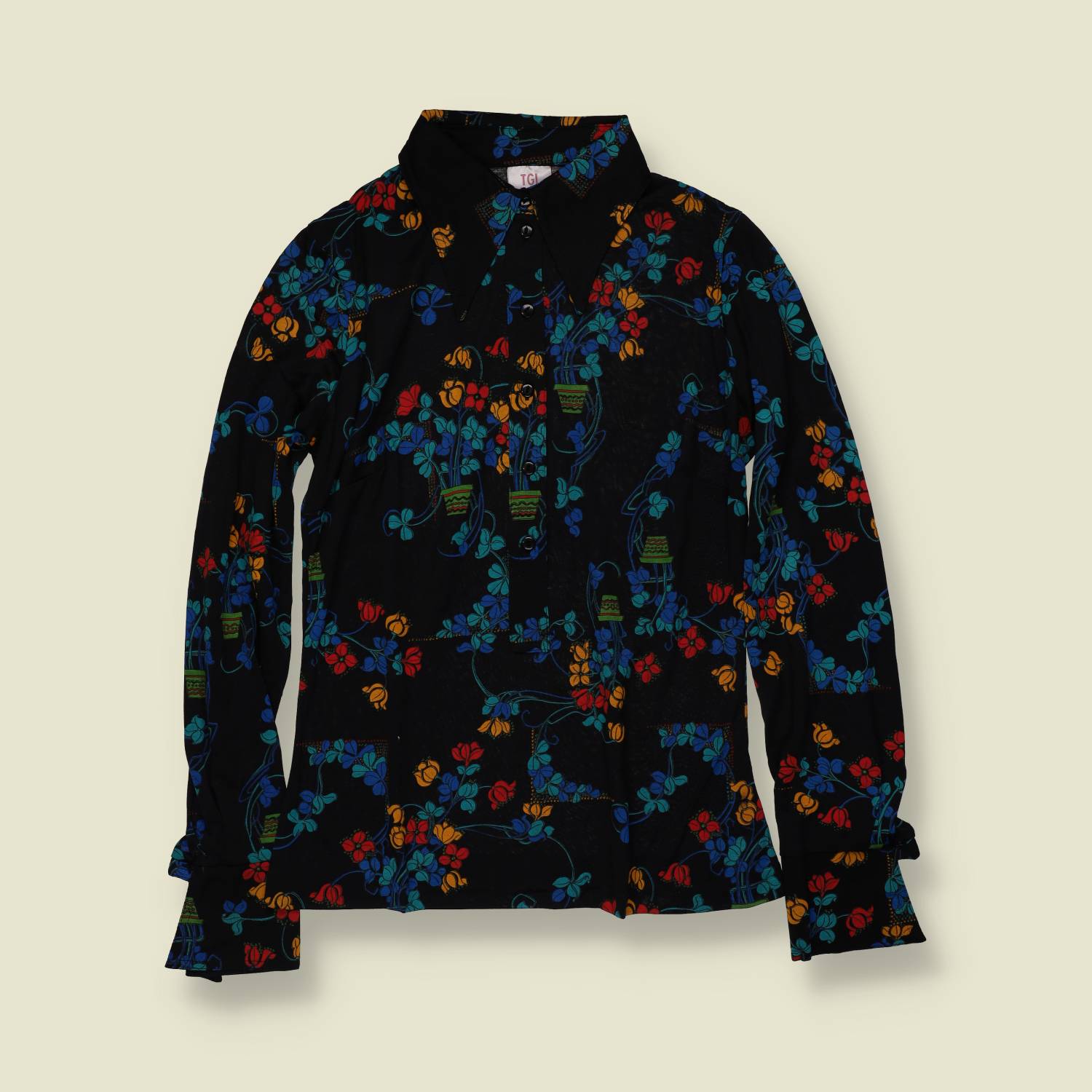1970s | TGL | Deadstock Blouse | Black Floral - 8