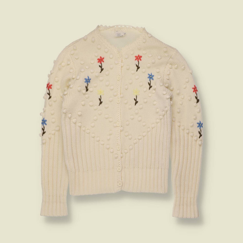 1970s | C&A | Popcorn Floral Cardigan | Cream - 8