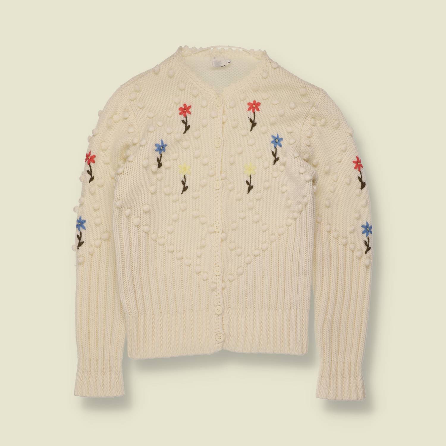 1970s | C&A | Popcorn Floral Cardigan | Cream - 8