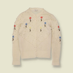 1970s | C&A | Popcorn Floral Cardigan | Cream - 8