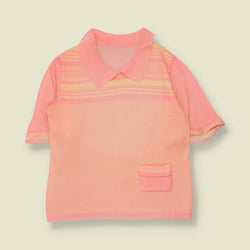 1970s | Striped Collared Knit Top | Pink & Yellow - 10