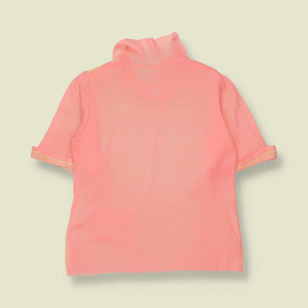 1970s | Striped Collared Knit Top | Pink & Yellow - 10