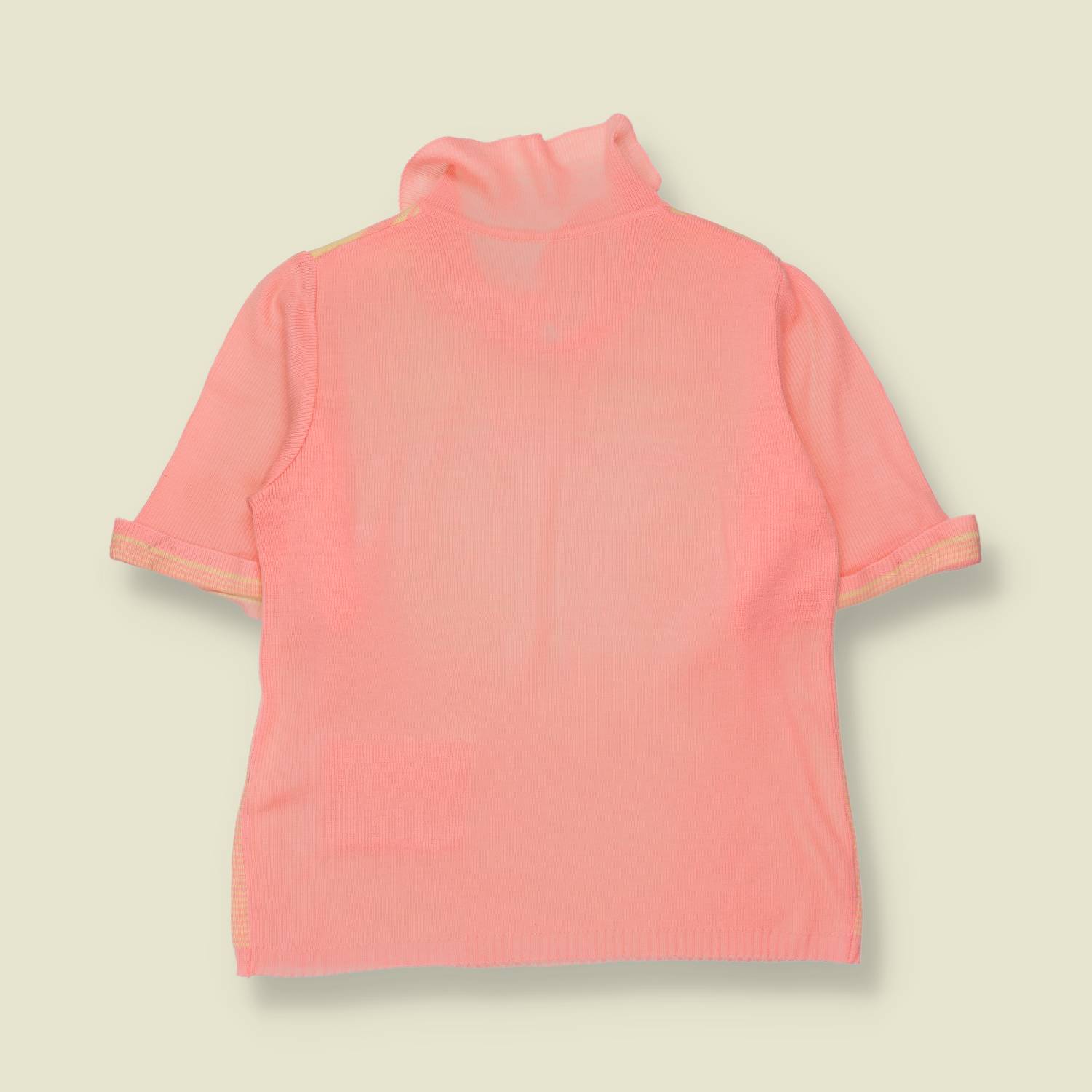 1970s | Striped Collared Knit Top | Pink & Yellow - 10
