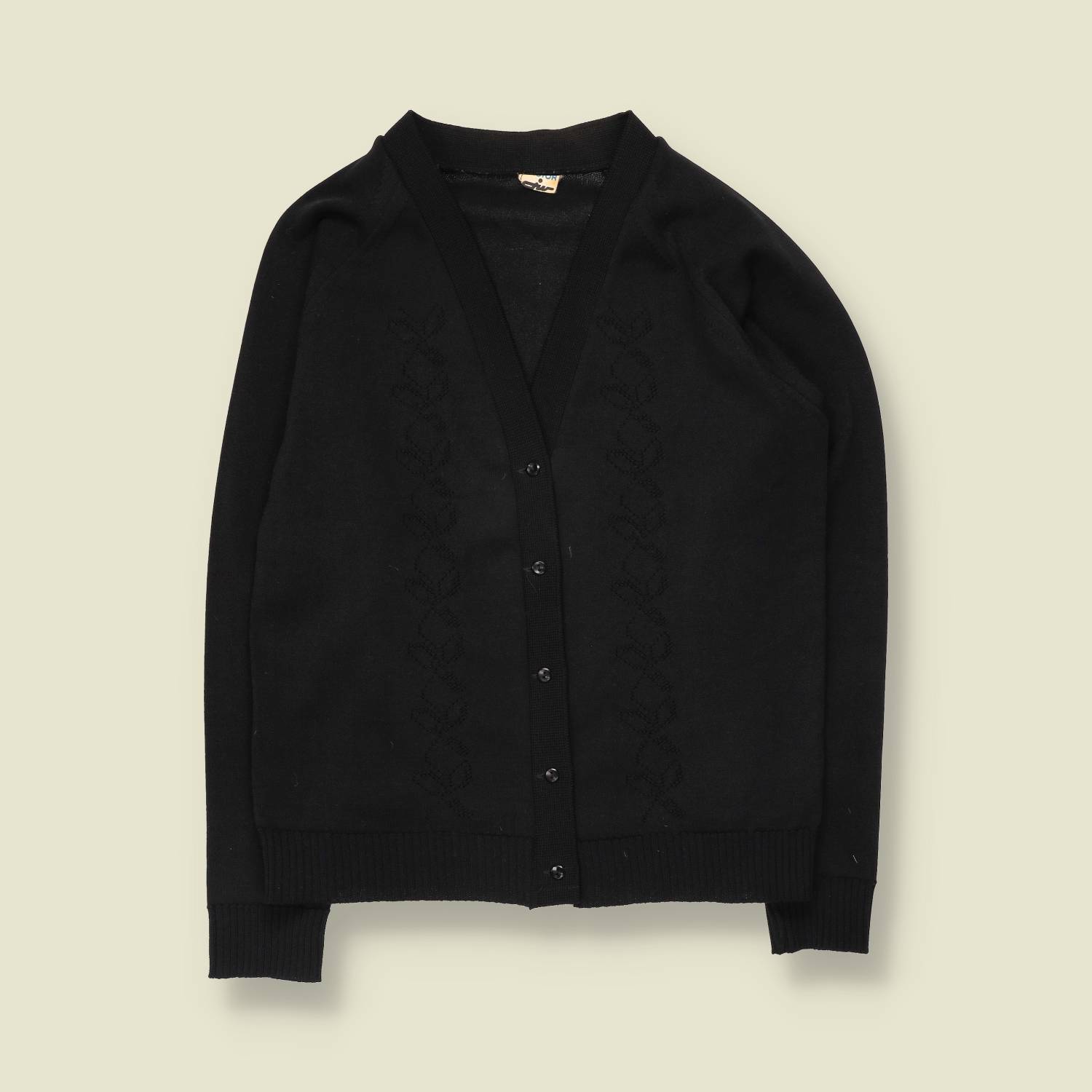 1970s | Pointelle Panel Cardigan | Black - 10
