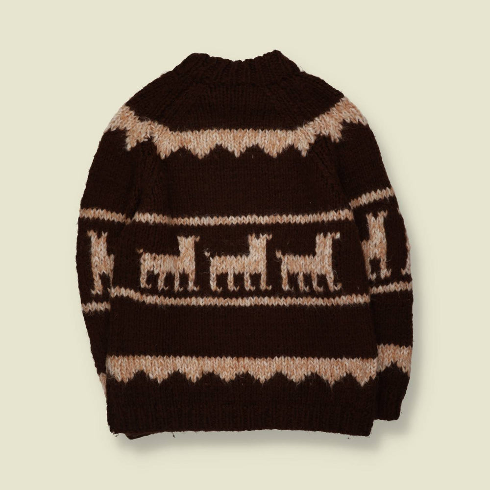 1970s | Hand-Knit Alpaca Motif Jumper | Brown & Cream - 14