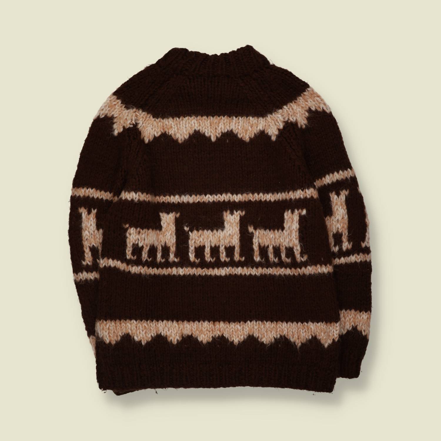 1970s | Hand-Knit Alpaca Motif Jumper | Brown & Cream - 14