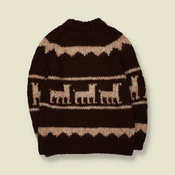 1970s | Hand-Knit Alpaca Motif Jumper | Brown & Cream - 14