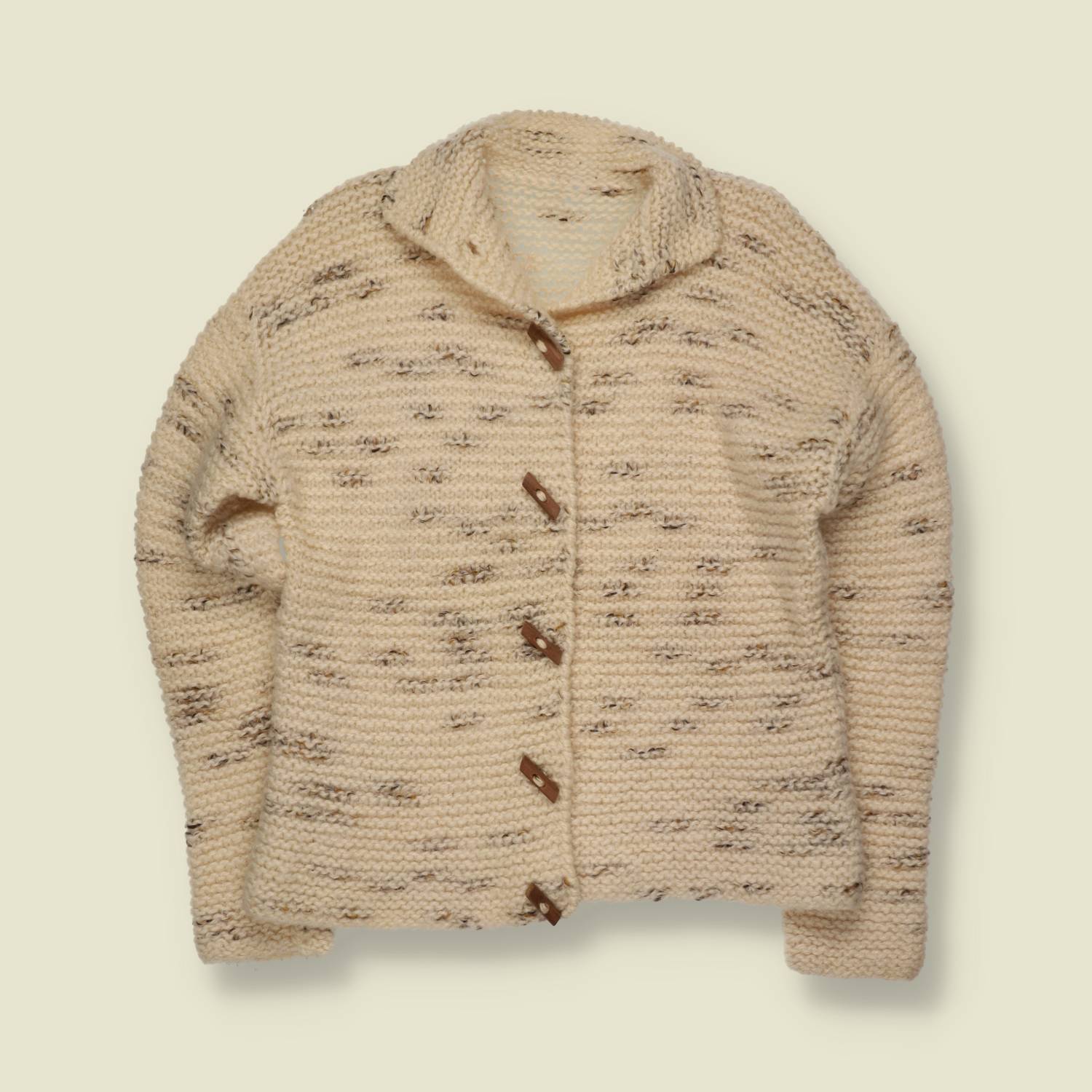 1970s | Handknit | Shawl Collar Cardigan | Cream Fleck - 8