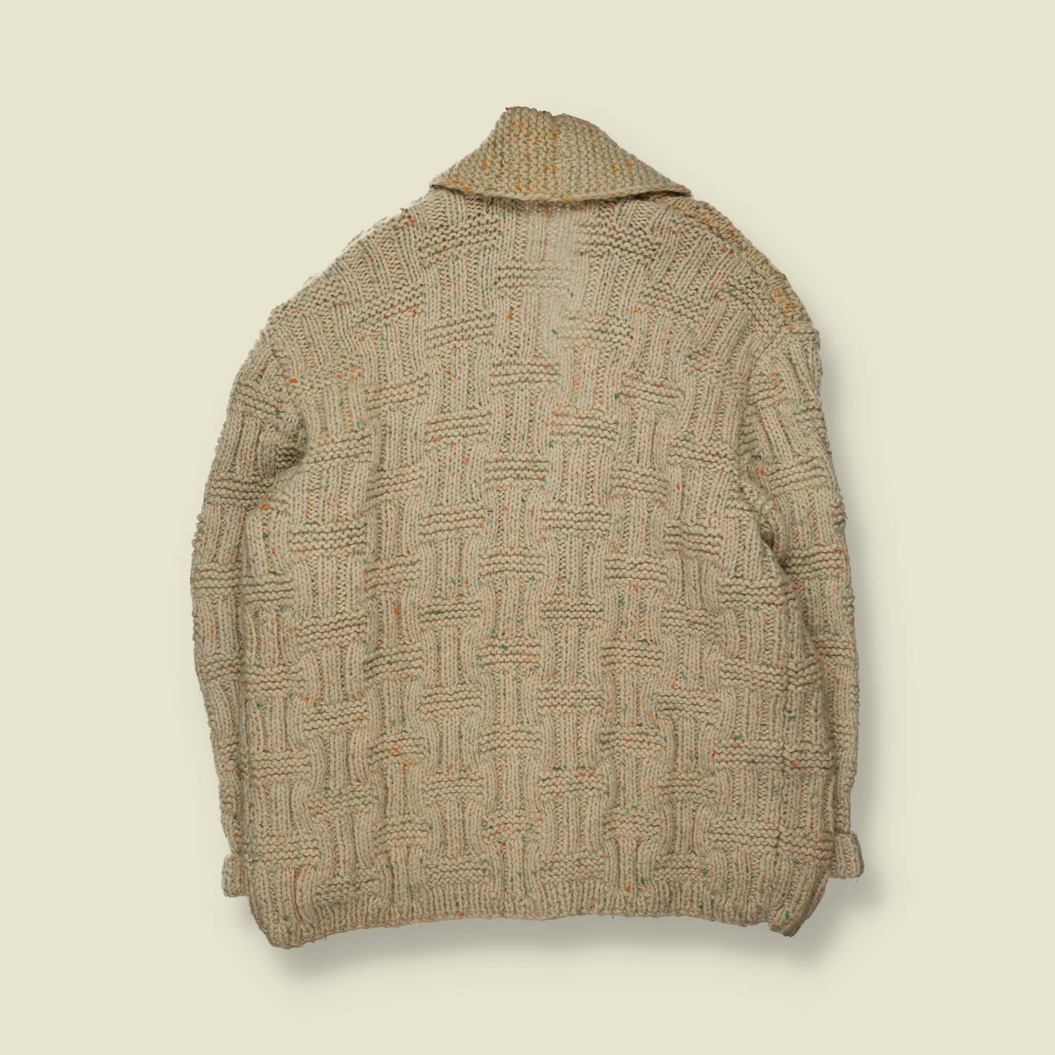 1970s | Handknit | Shawl Collar Cardigan | Cream Fleck - 22