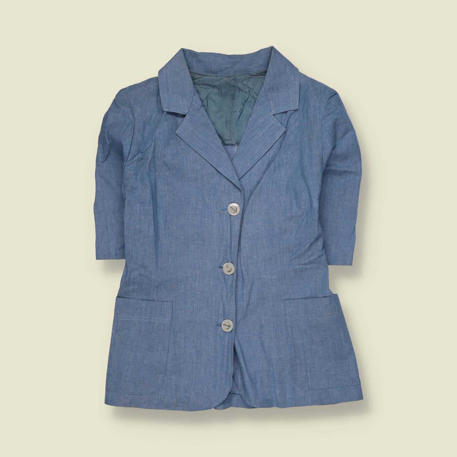 1970s | Short Sleeve Jacket | Blue | Sailor Button Detail - 4