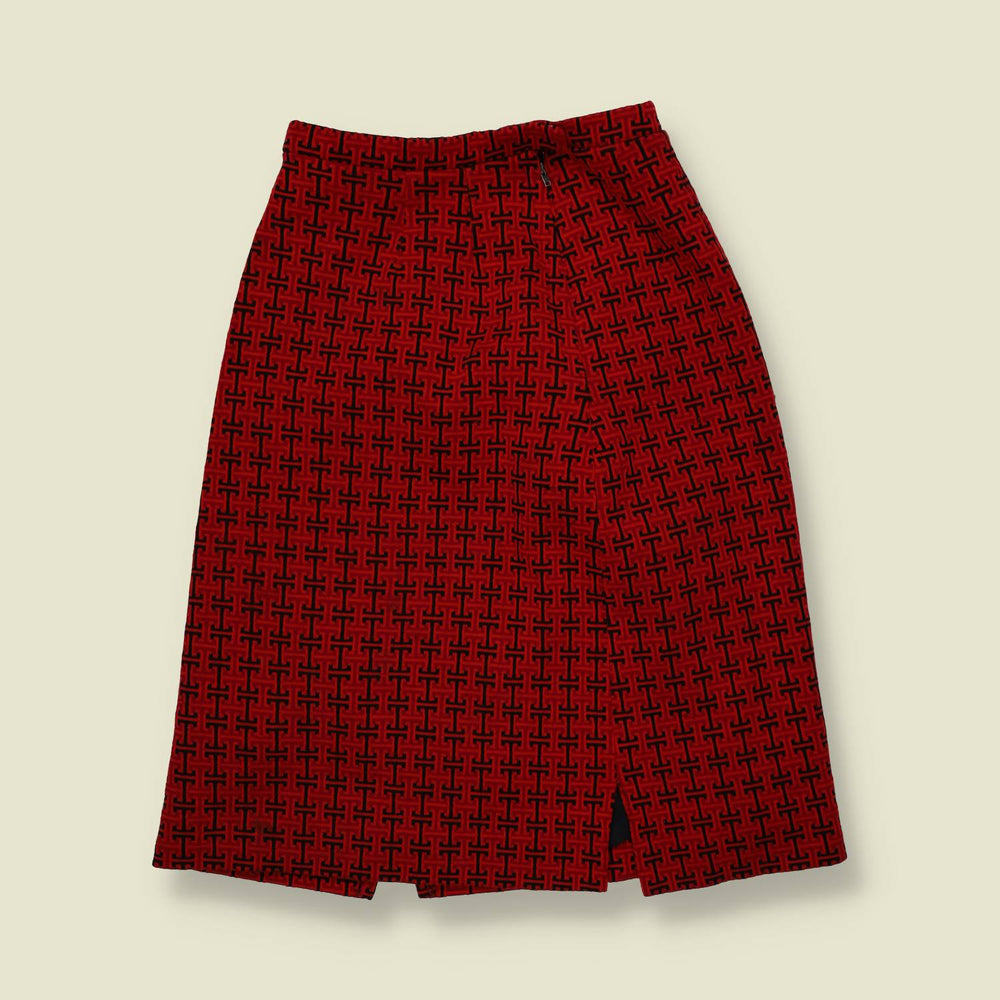 1970s | Skirt | Red Geometric Print - w26