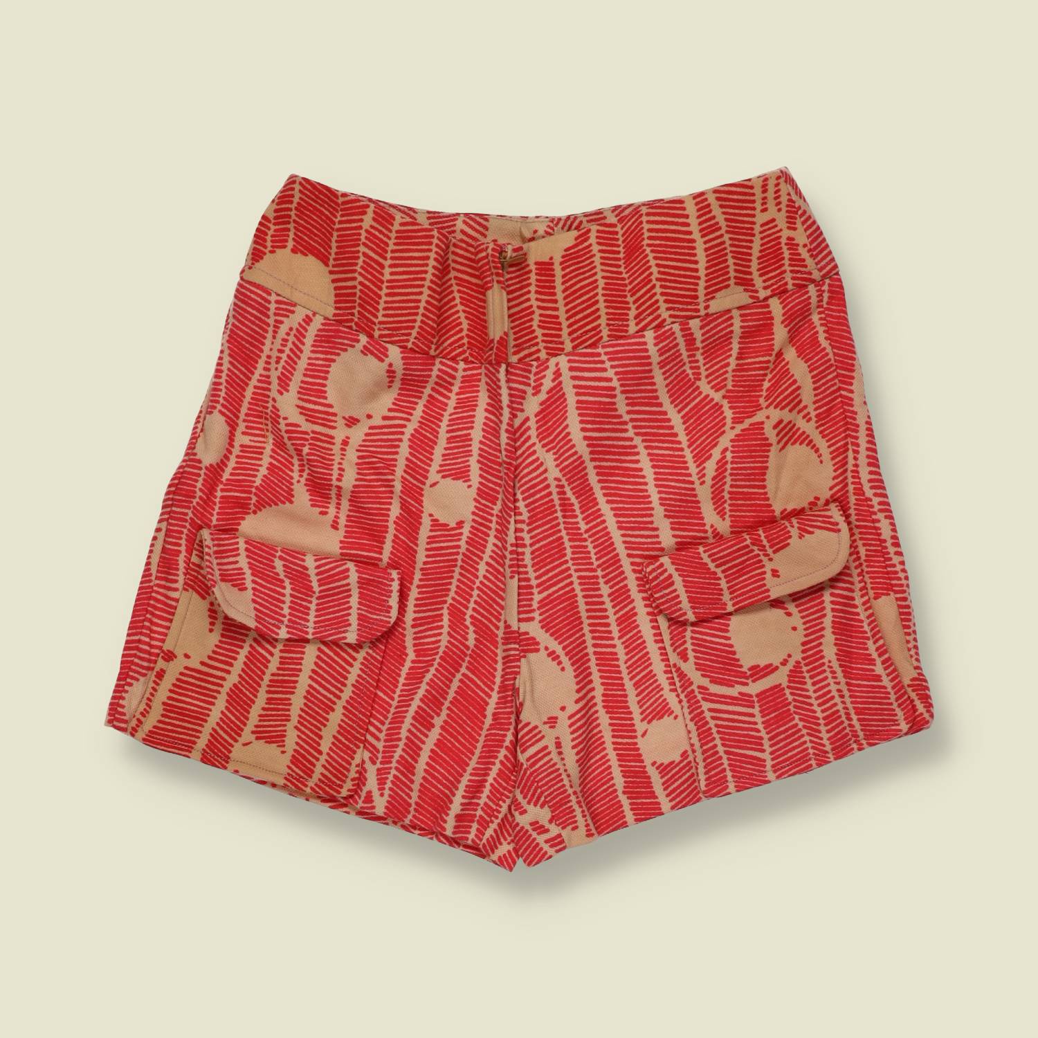 1970s | Deadstock Shorts | Red And Tan Geometric - w22