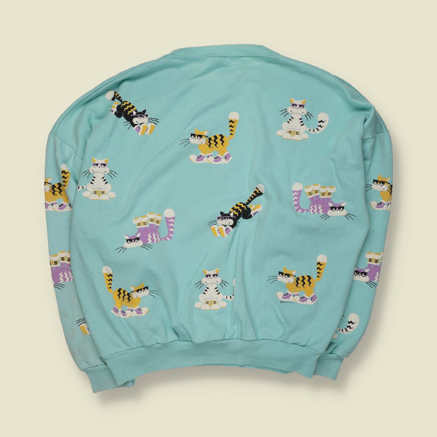 1980s | San Francisco Cat Print Sweatshirt | Turquoise - 24