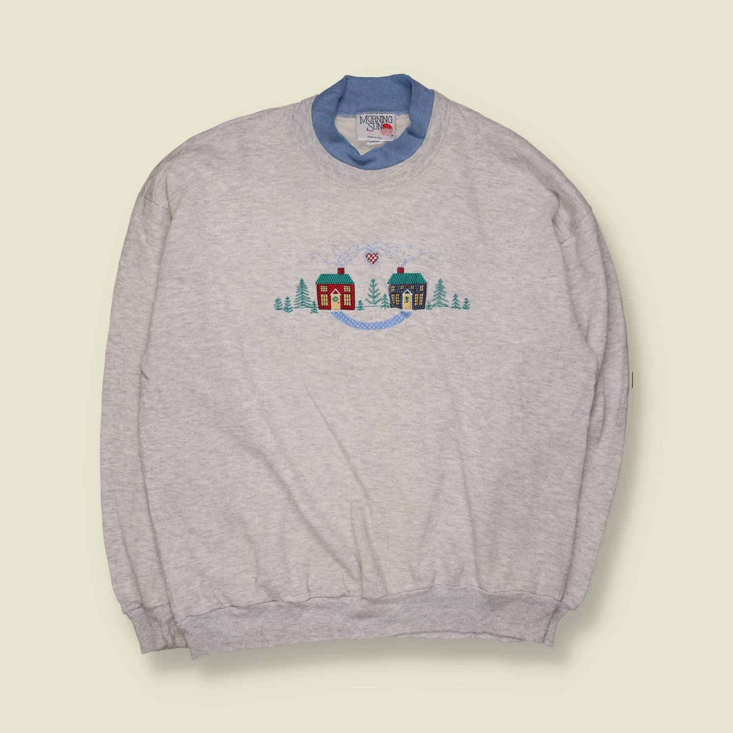 1980s | Morning Sun | Made In USA Sweatshirt | Embroidered Cottage Scene - 20