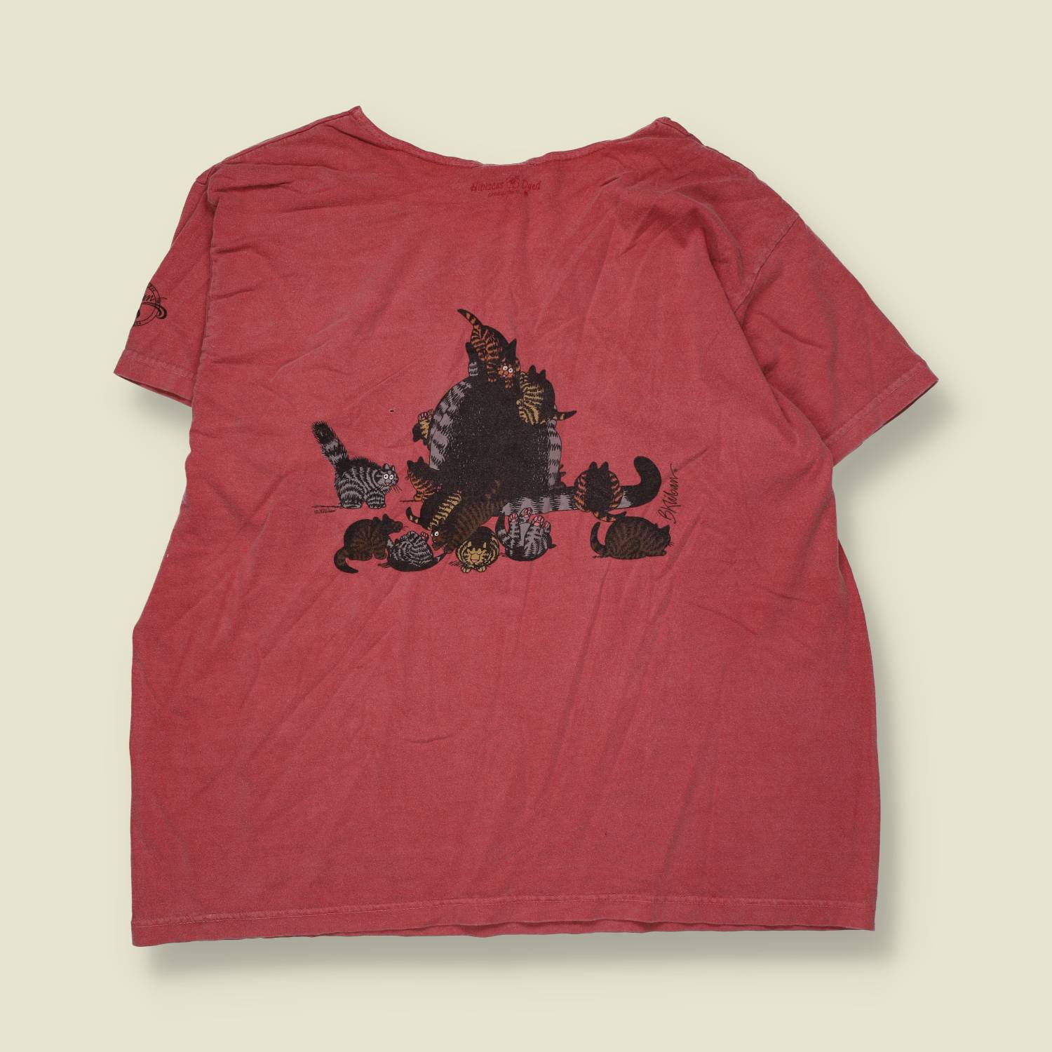 1980s | Cat Graphic T-Shirt | Double Sided Cat Illustration | Red - 22