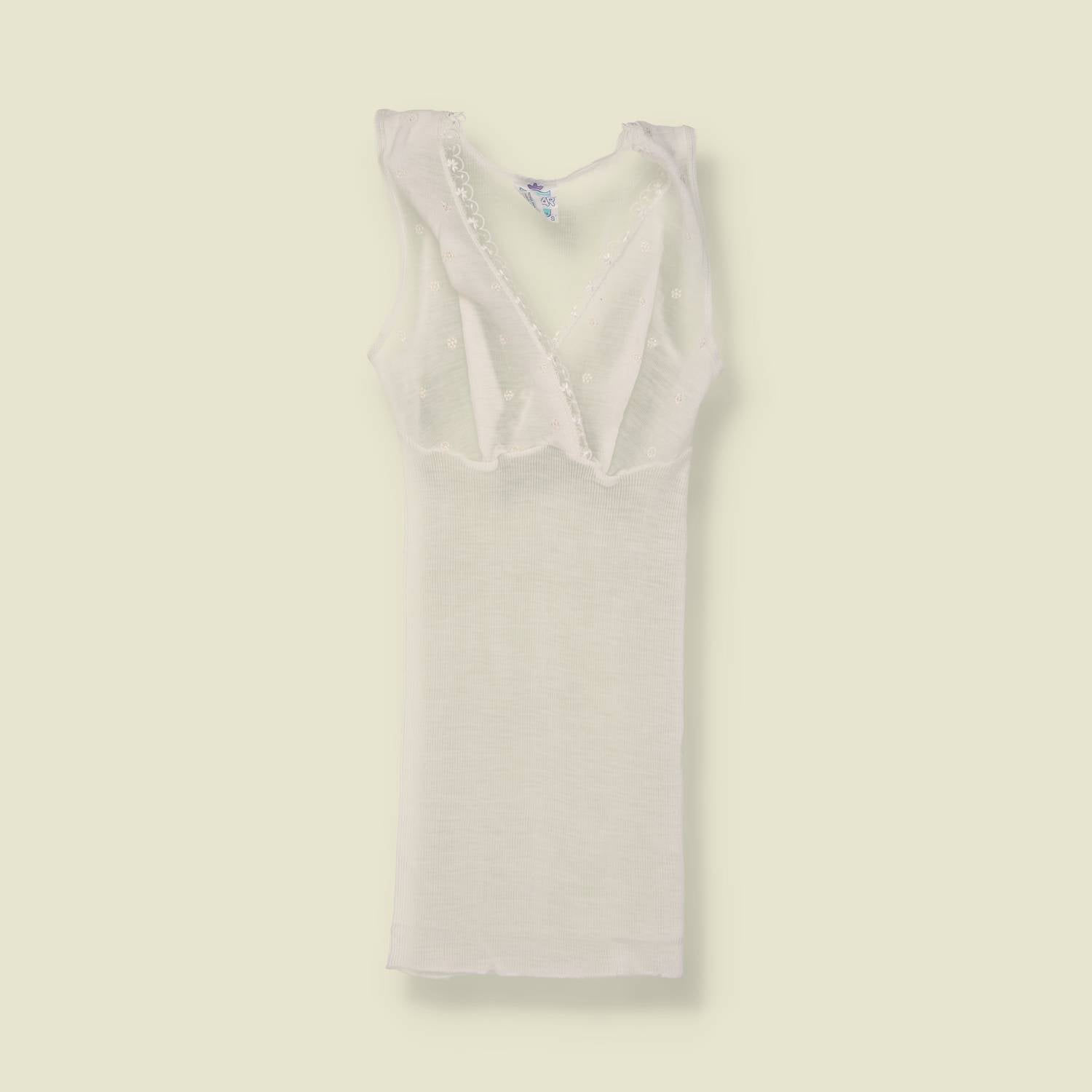 1970s | Deadstock Cami Top | Sheer Lace Panel | White - 12