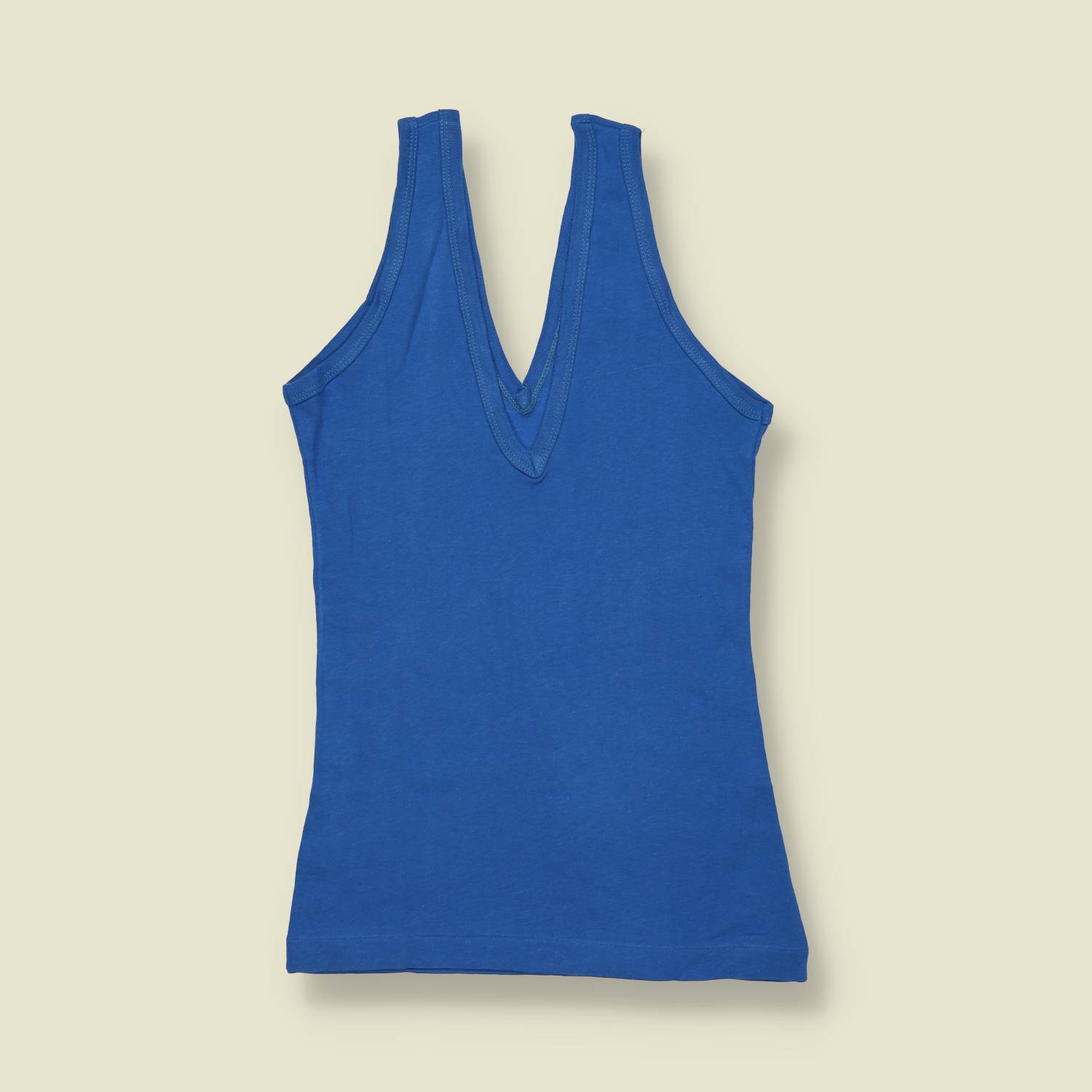 1970s | Deadstock Cami Top | Deep V-Neck | Blue - 0