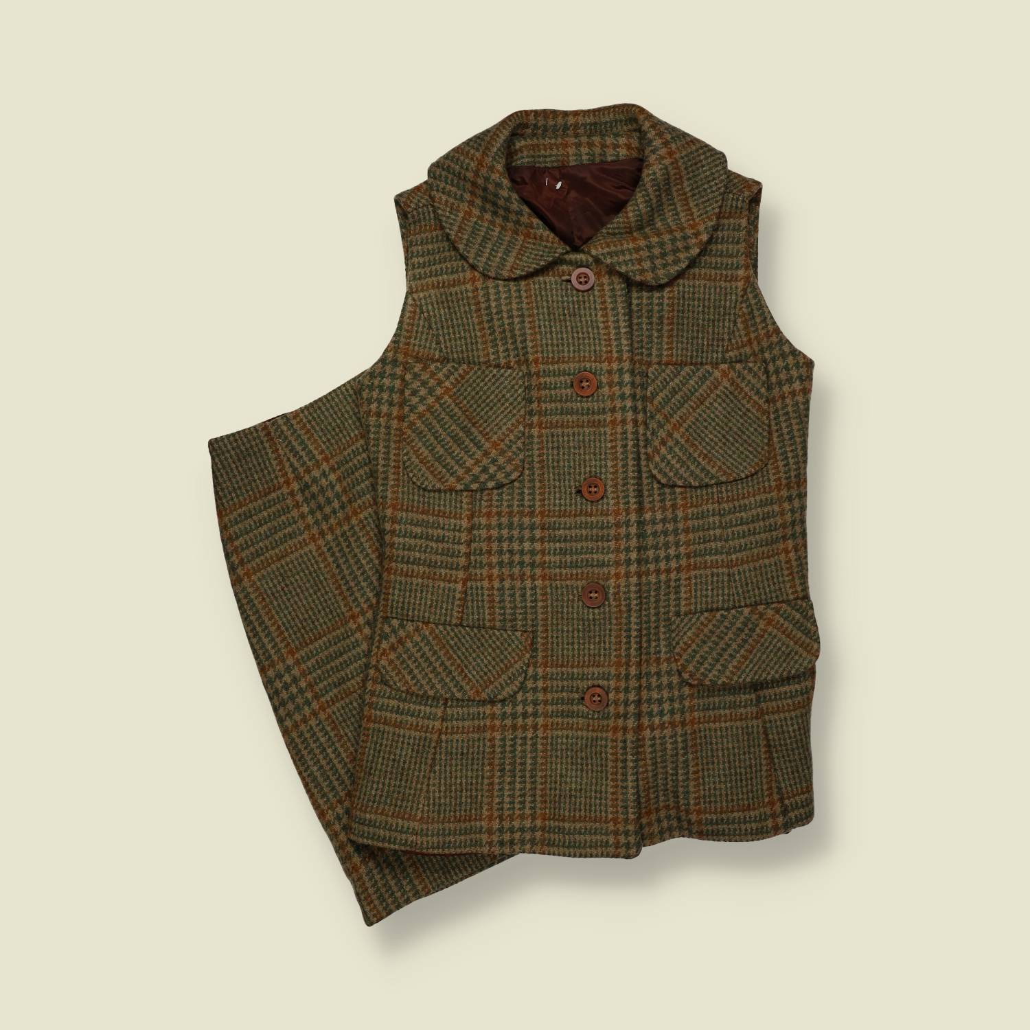 1960s | Two Piece Waistcoat And Skirt Set | Brown Check - 8