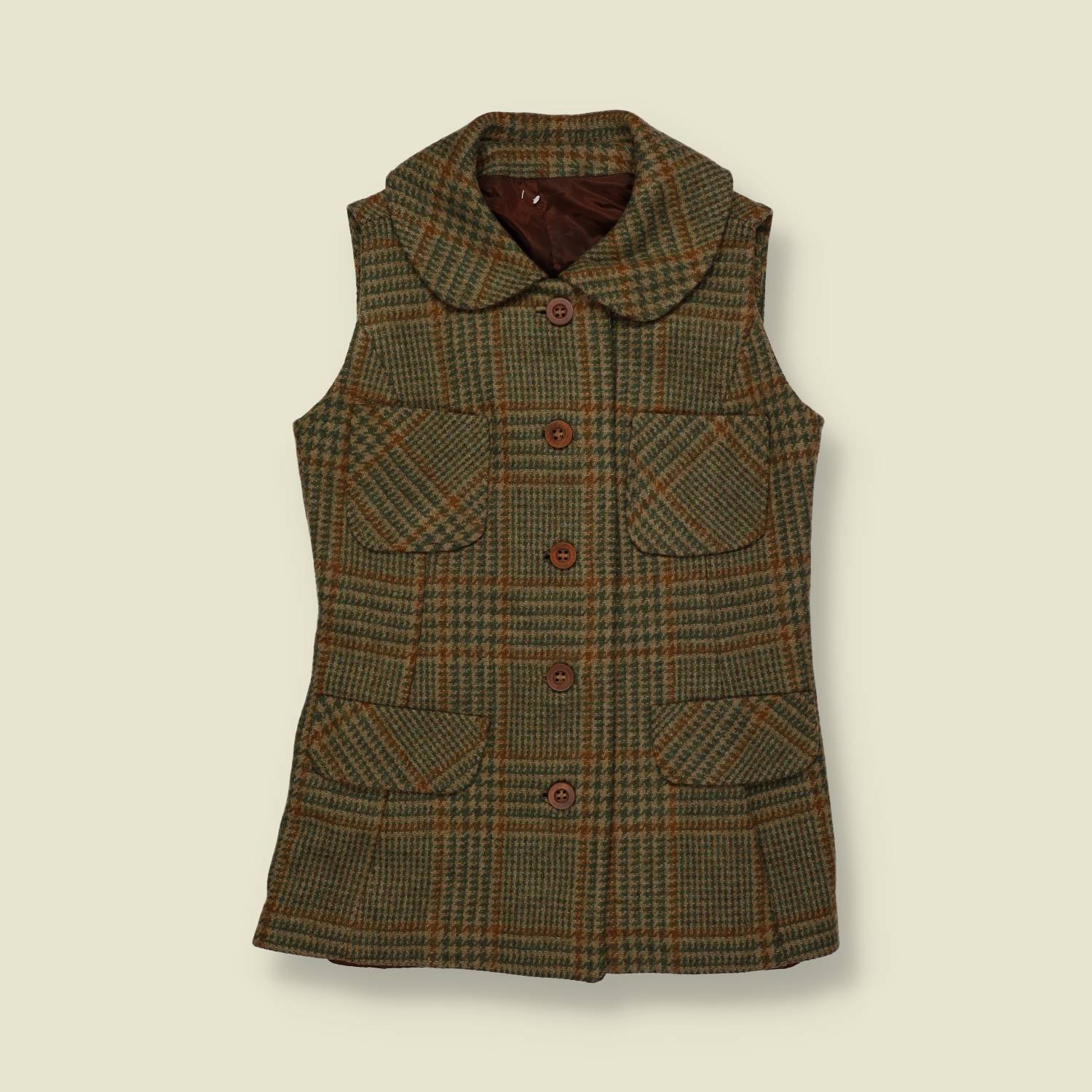 1960s | Two Piece Waistcoat And Skirt Set | Brown Check - 8