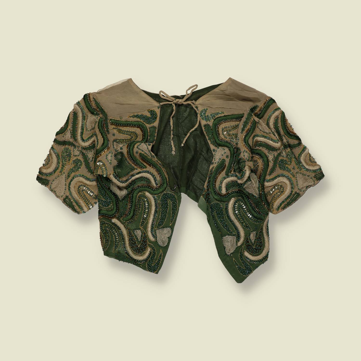 1940s–1950s | Beaded Bolero Jacket | Green And Cream - 8