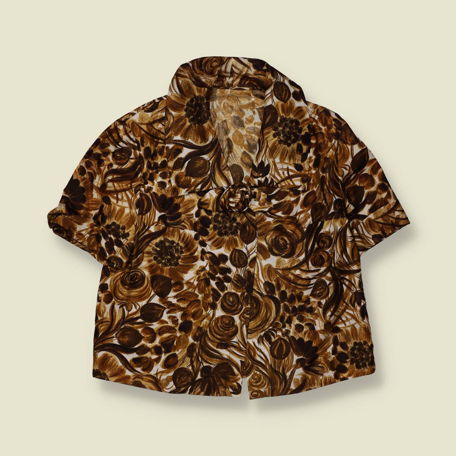 1950s | Blouse | Floral Print | Brown - 16