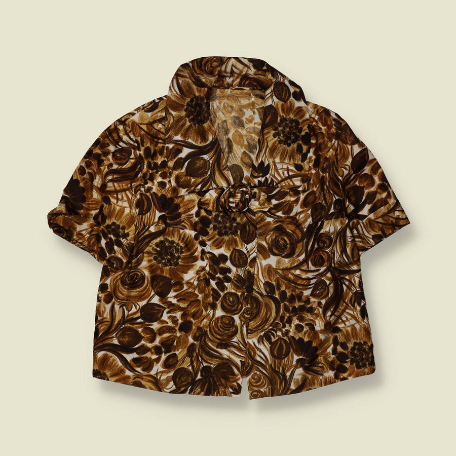 1950s | Blouse | Floral Print | Brown - 16