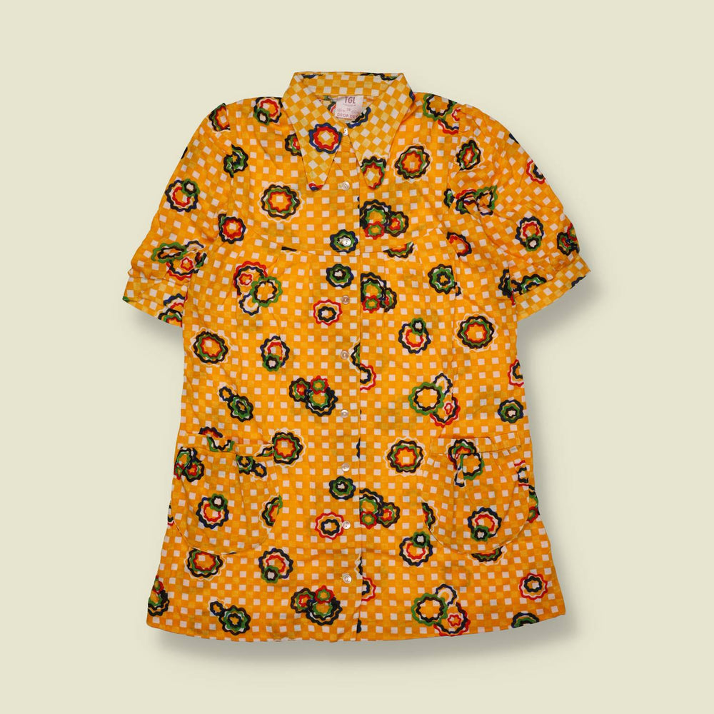 1970s | Blouse | Gingham Floral Print | Orange - 8