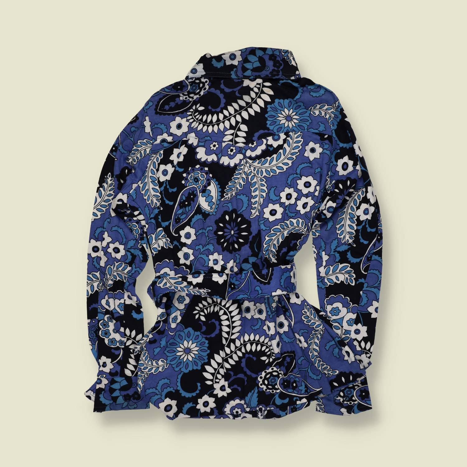 1970s | TGL | Belted Printed Blouse | Blue Floral – 12