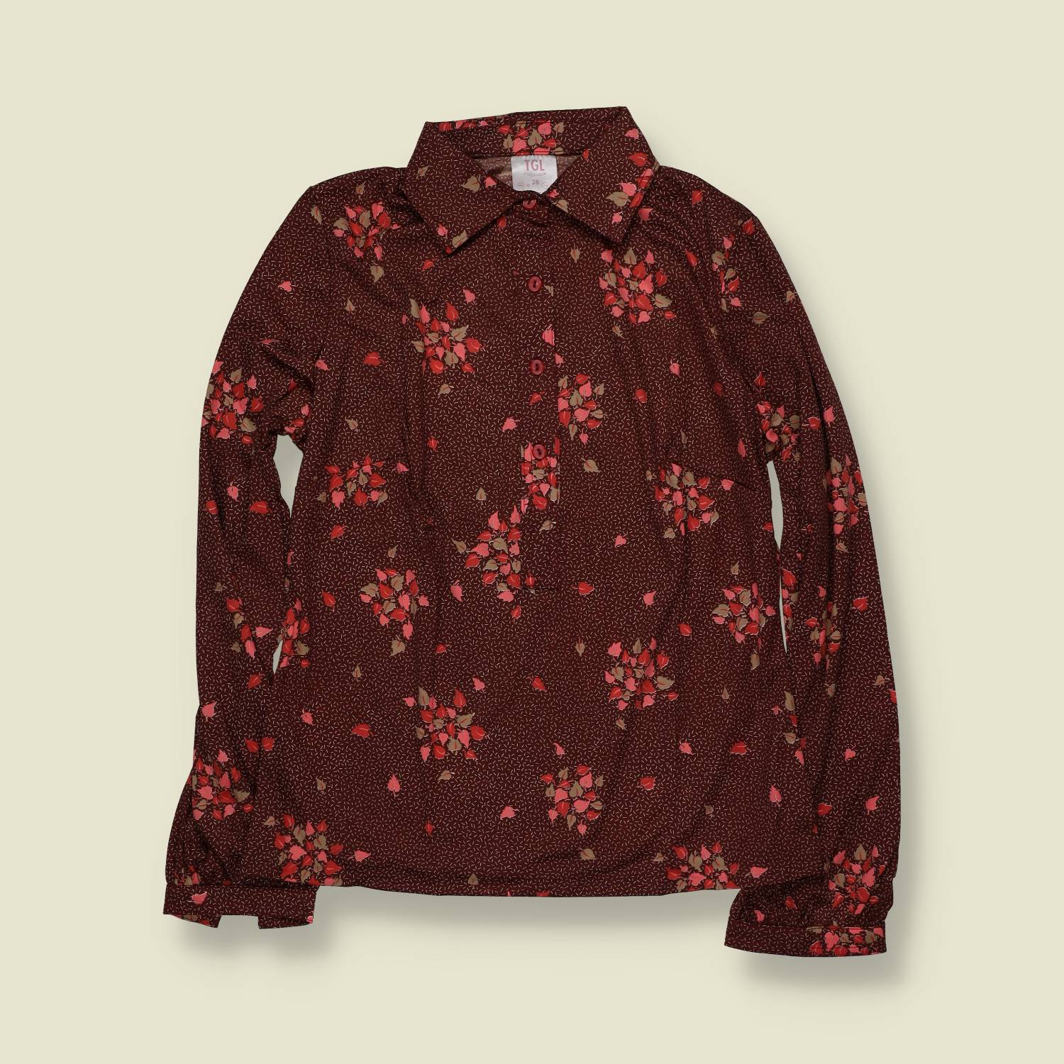 1970s | TGL | Deadstock Floral Blouse | Burgundy – 8