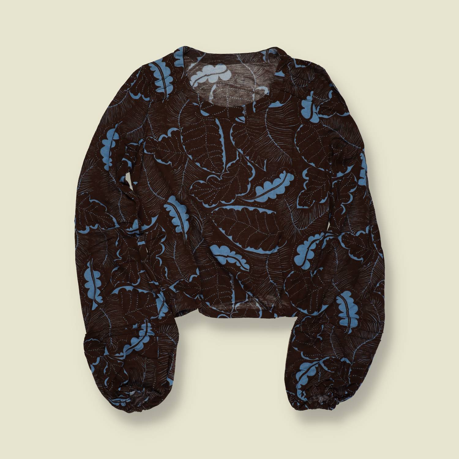 1970s | Deadstock | Statement Sleeve Printed Top | Brown & Blue – 6