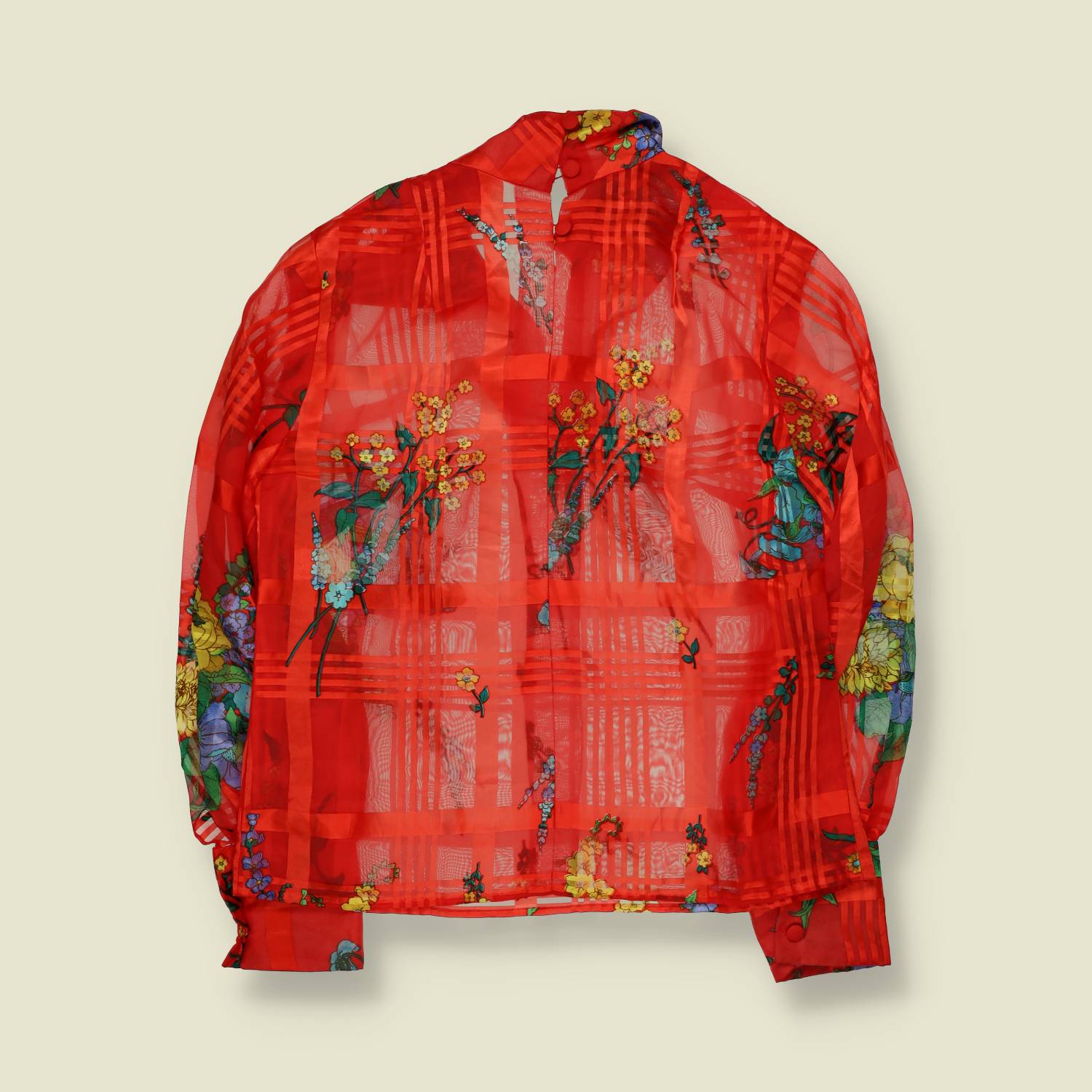 1970s | Sheer Floral Blouse | Red – 14