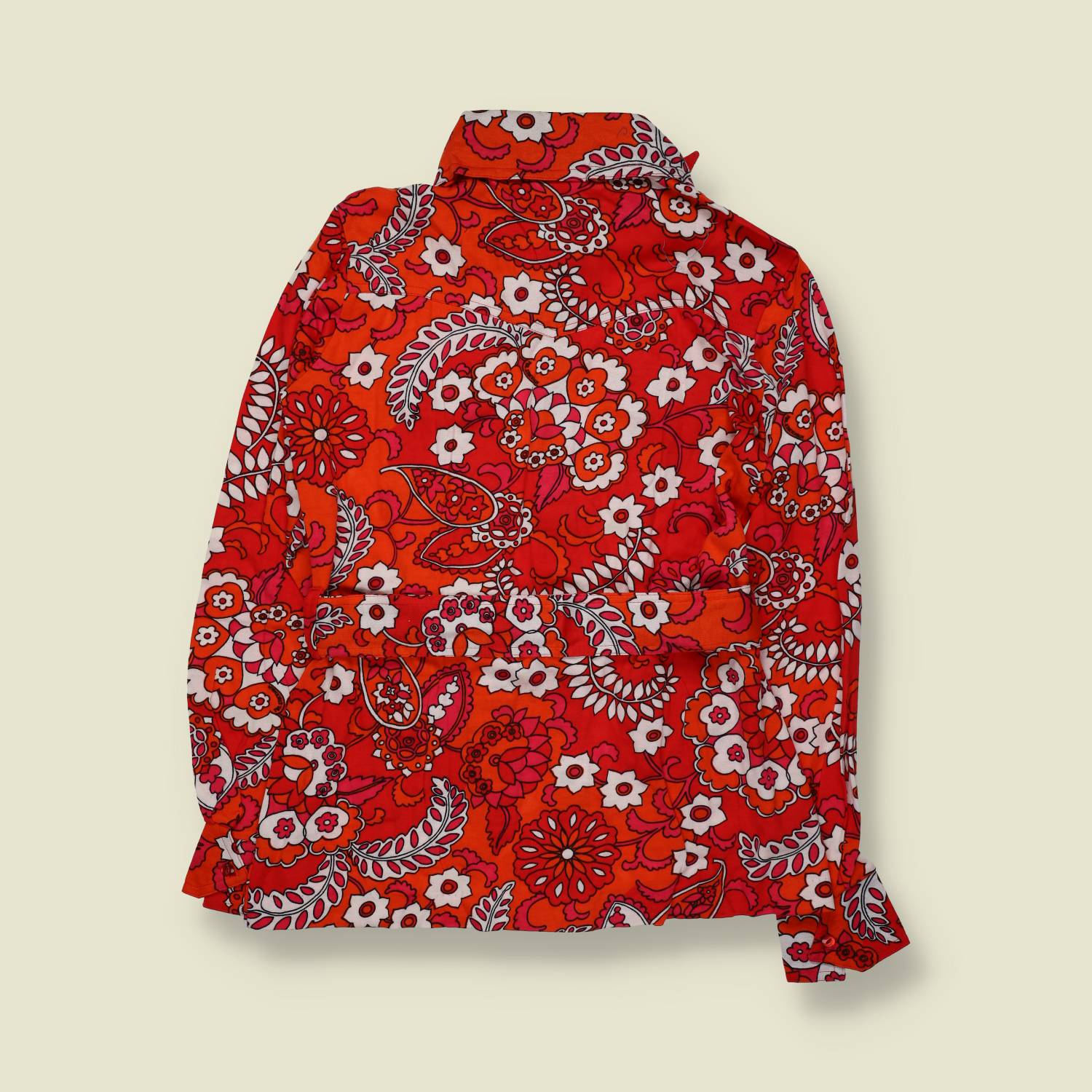 1970s | TGL | Deadstock Belted Floral Blouse | Red – 10