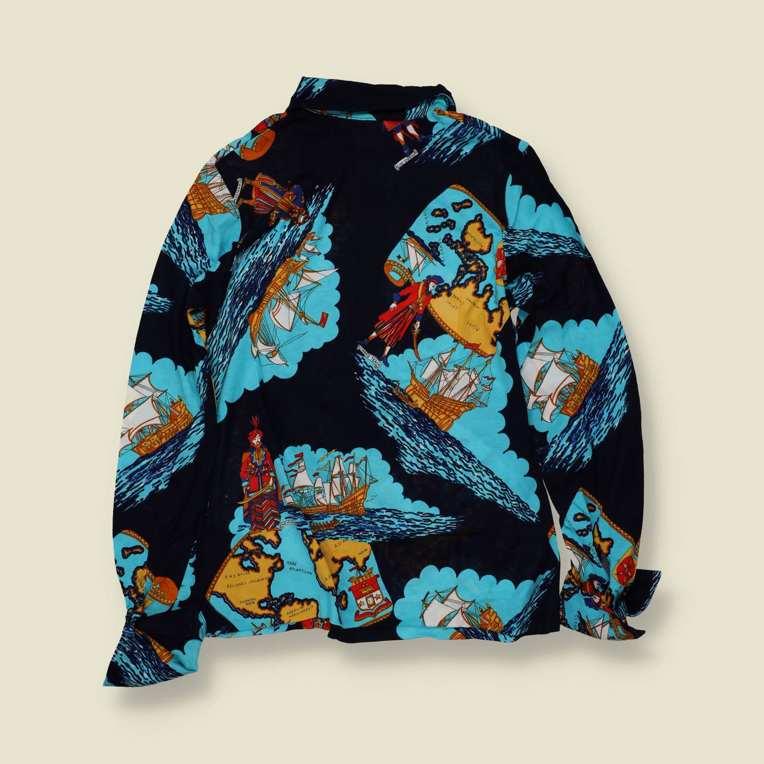 1970s | TGL | Deadstock Nautical Map Print Blouse | Navy – 10