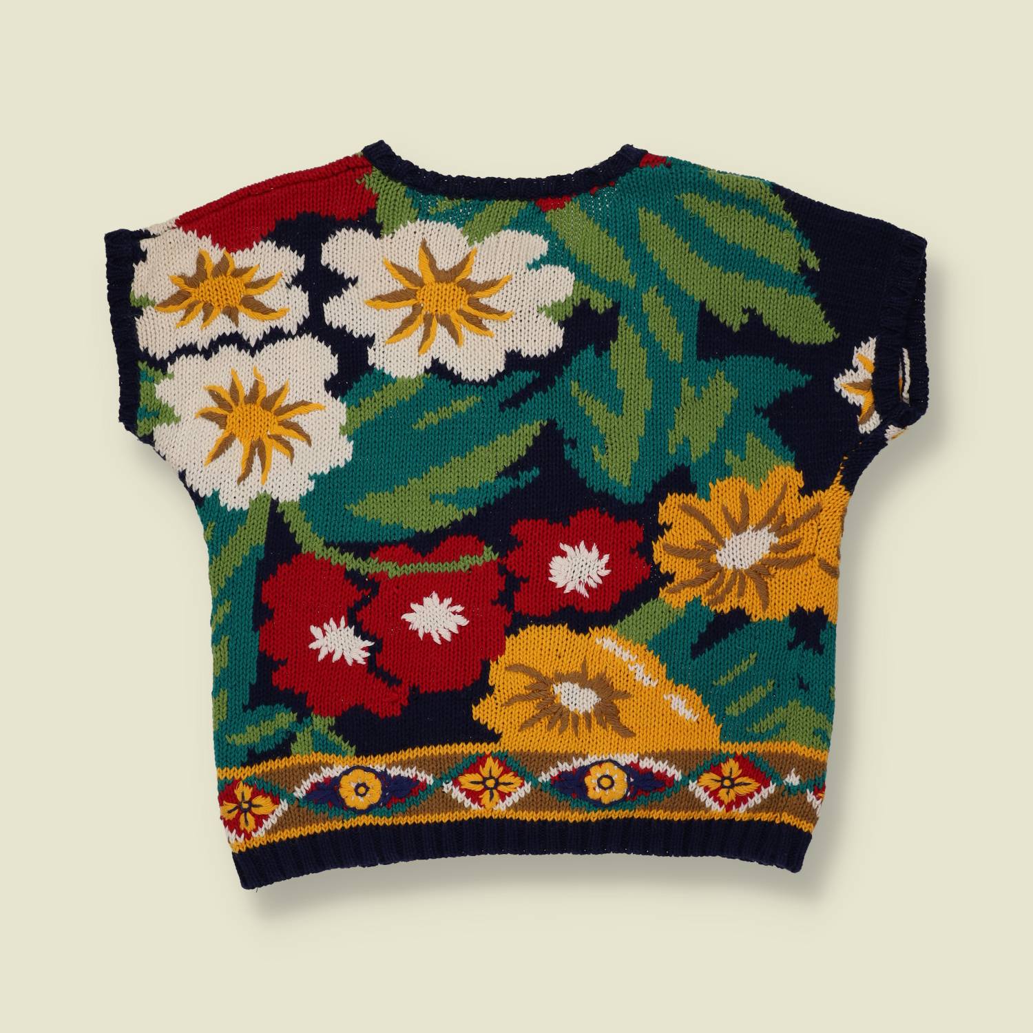 1980s–1990s | Cambridge Dry Goods | Floral Knit Cardigan | Navy – 10