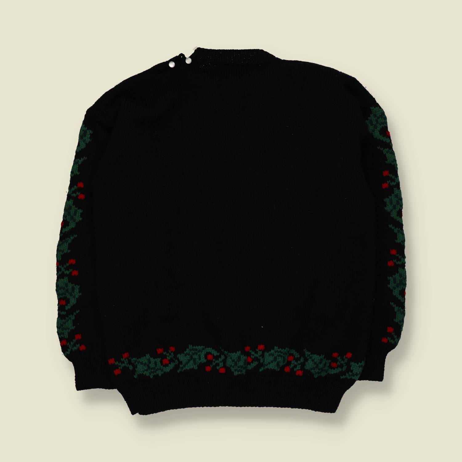 1980s | South Wool | Hand Knitted Christmas Jumper | Black – 16
