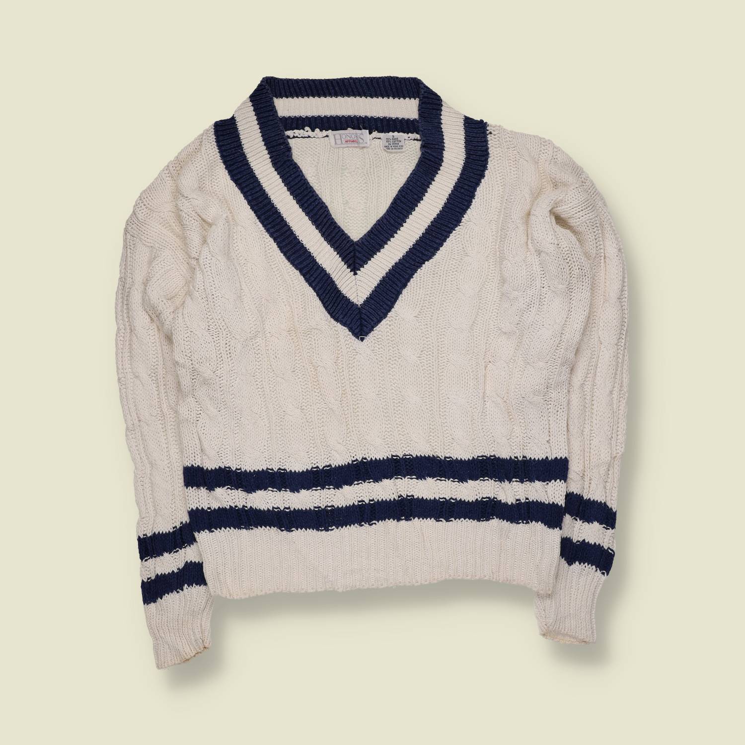 1980s | Honors | Cable Knit Cricket Jumper | Cream – 12