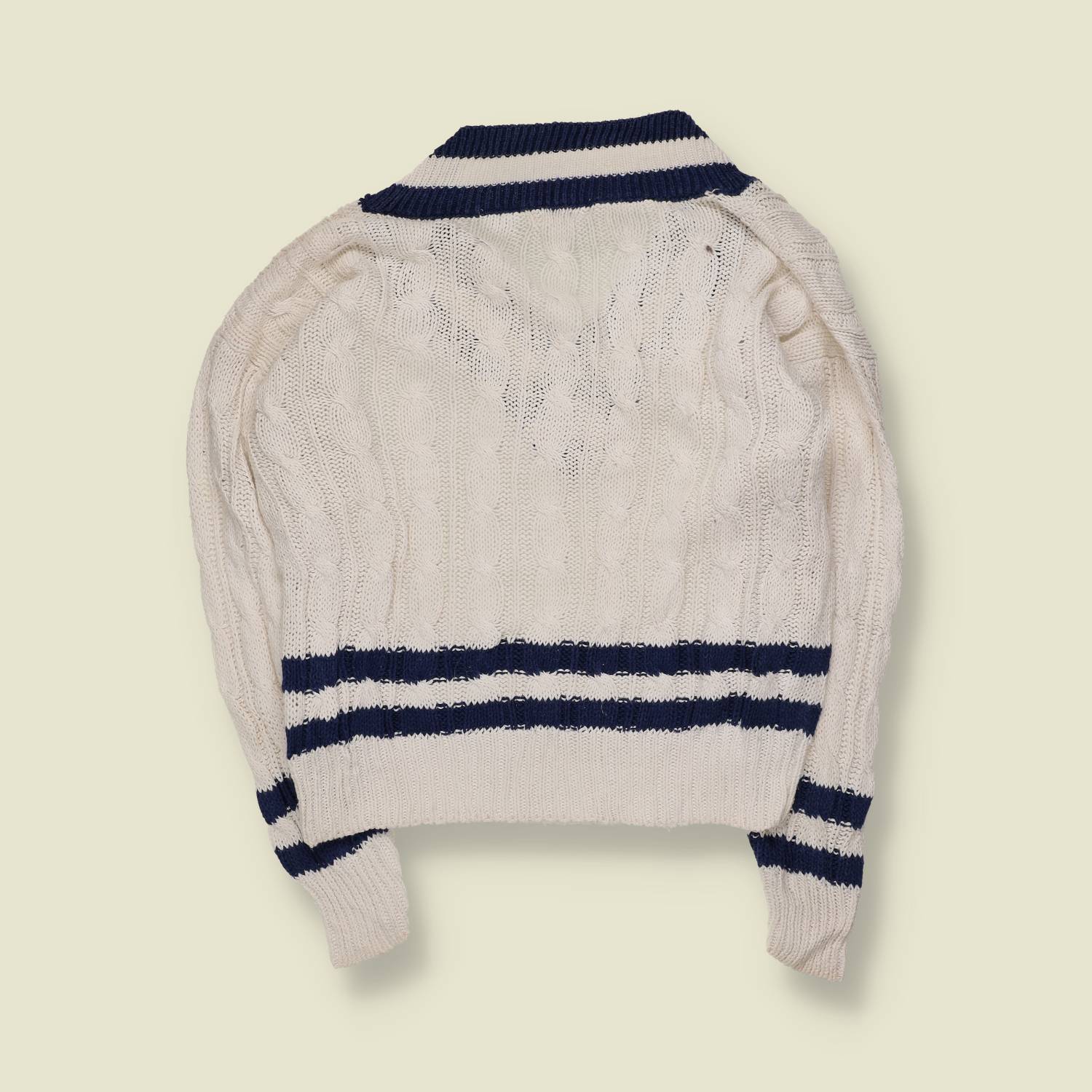 1980s | Honors | Cable Knit Cricket Jumper | Cream – 12