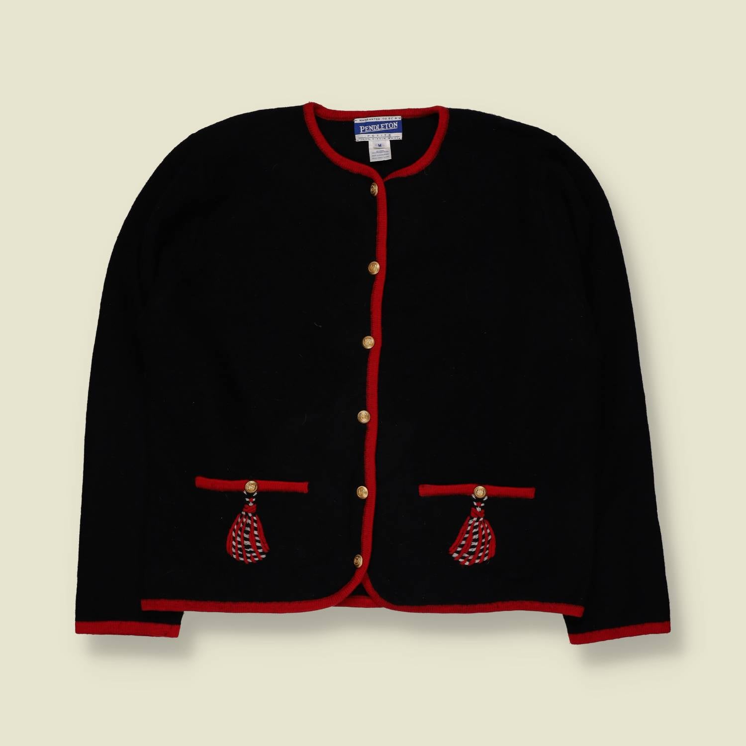 1990s | Pendleton | Virgin Wool Knit Cardigan | Black & Red – 16