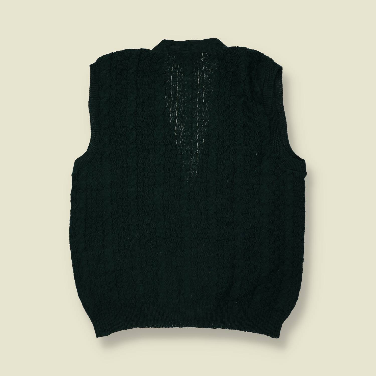 1970s | Pendleton | Cable Knit Button Front Sweater Vest | Dark Green - 16