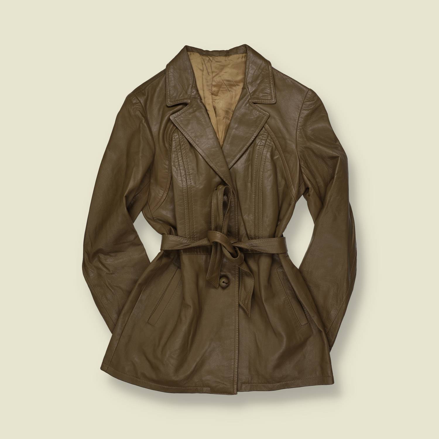 1970s | Globe Button | Belted Leather Jacket | Brown - 6