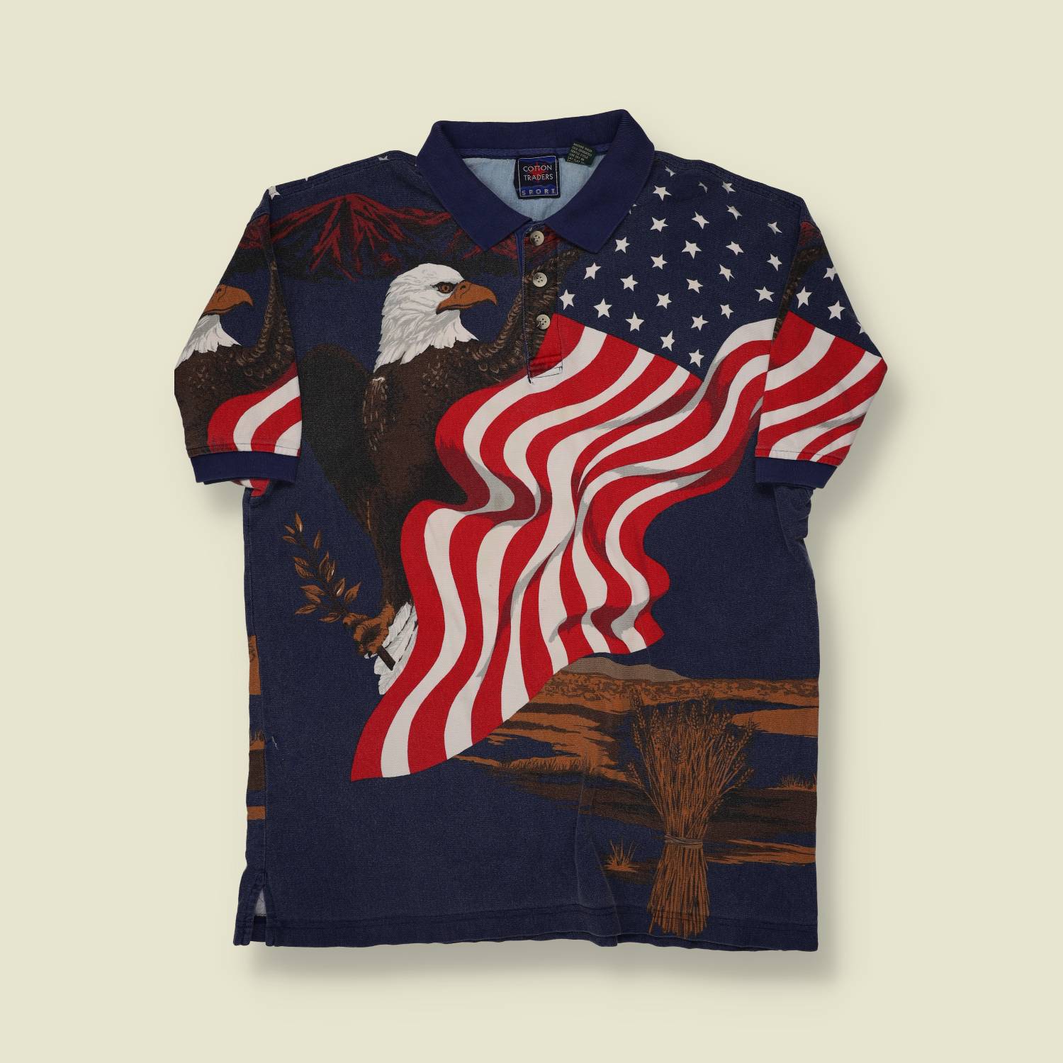 1990s USA Flag Polo Shirt - XL