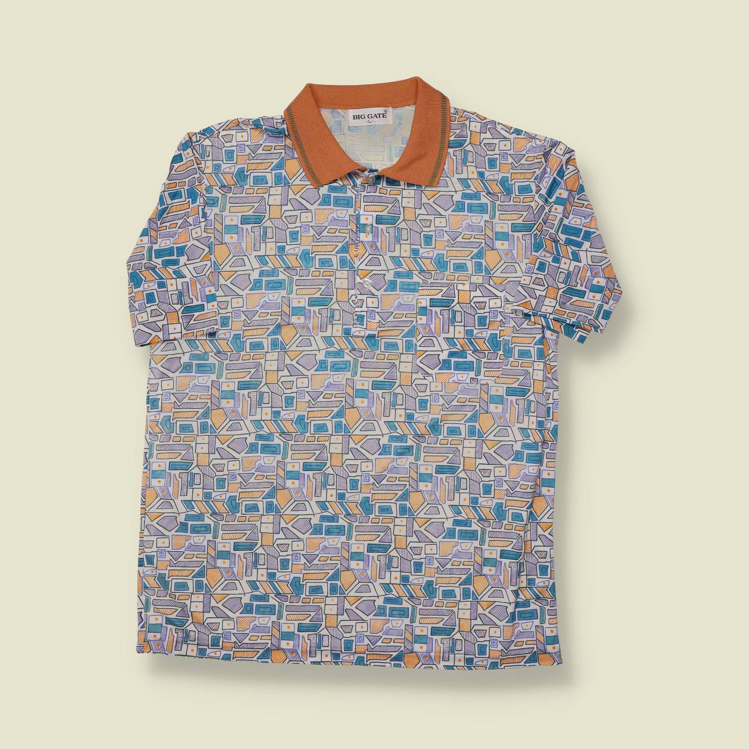 1980s Crazy Print  Polo Shirt - S/M