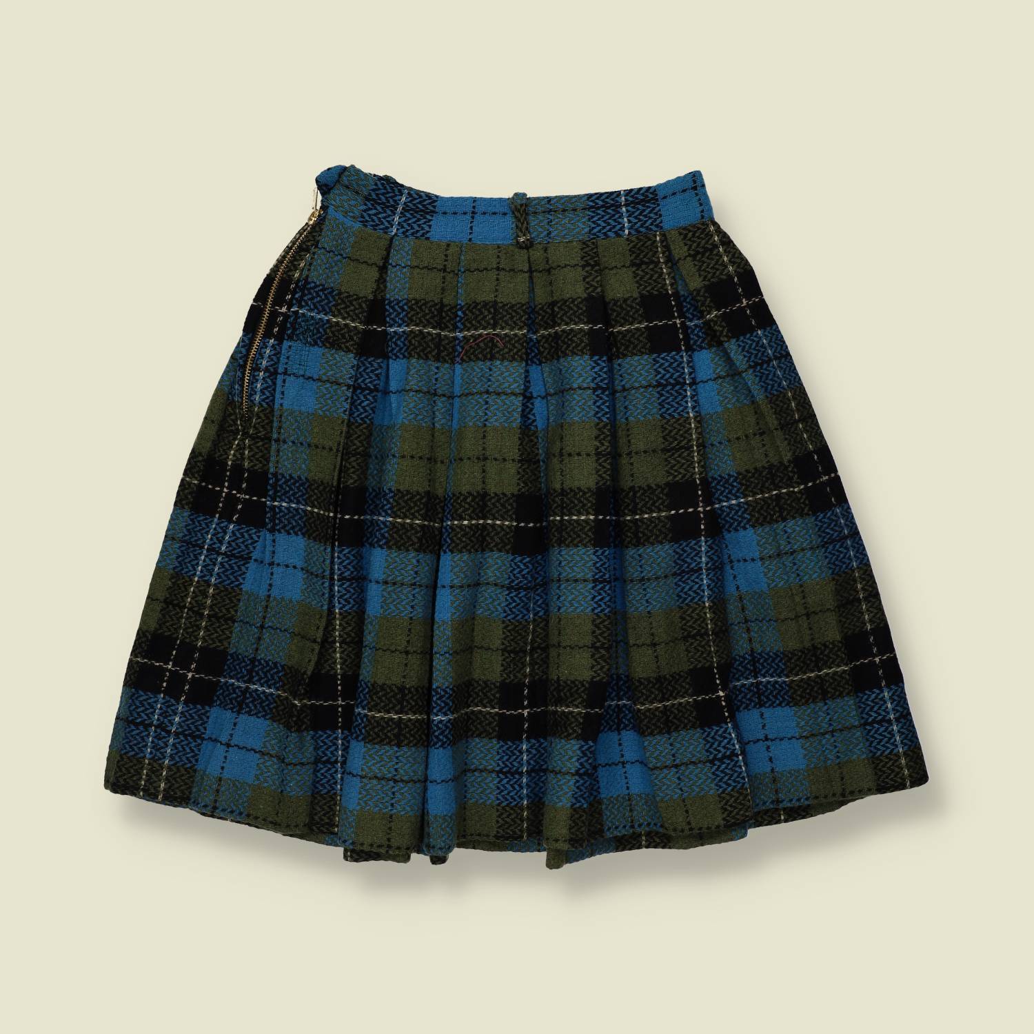 1970s | Pleated Wool Skirt | Blue - w24