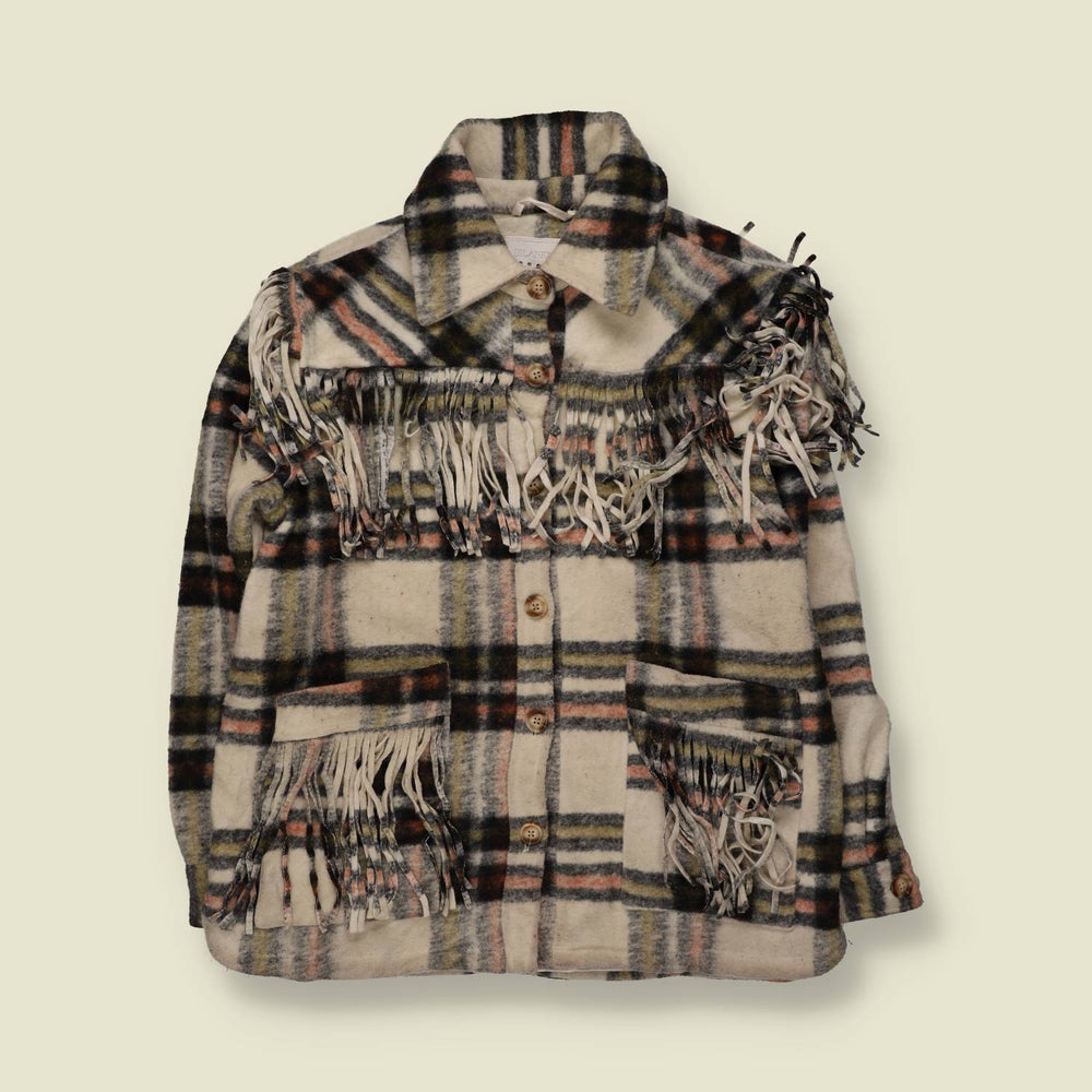 2000s | Blanku | Western Fringe Tartan Coat | Cream - 16