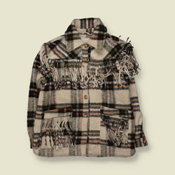 2000s | Blanku | Western Fringe Tartan Coat | Cream - 16