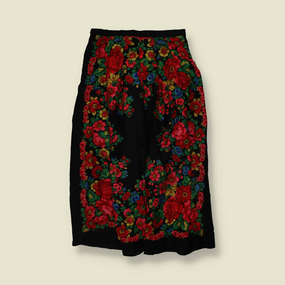 1970s | Floral Print Skort | Black - w26
