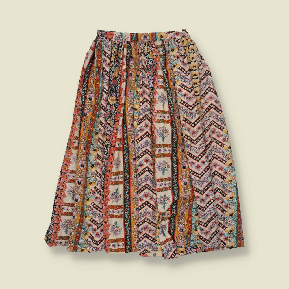 1970s | Floral Print Midi Skirt | Multi - w24