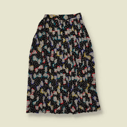 1980s | Claus | Novelty Print Pleated Skirt | Black - w26