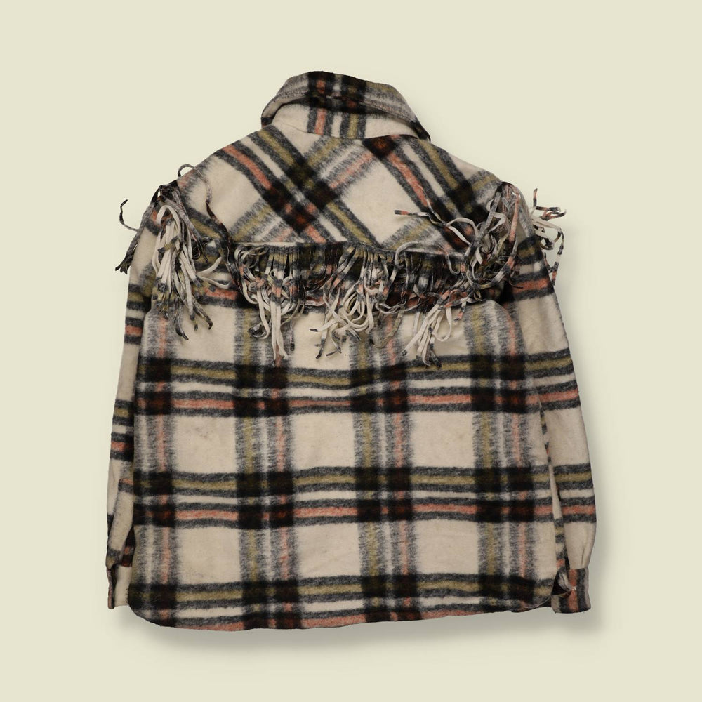 2000s | Blanku | Western Fringe Tartan Coat | Cream - 16