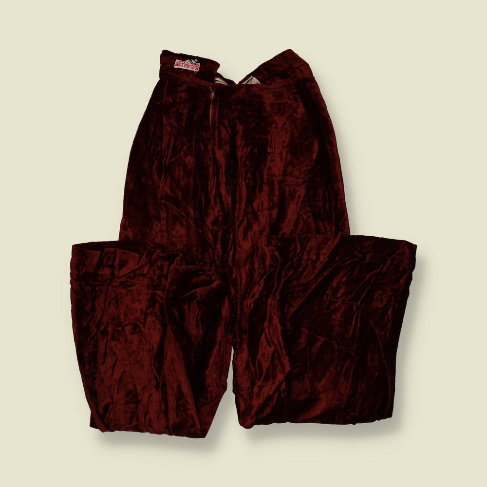 1970s | Crushed Velvet Rayon Flares | Burgundy - w24